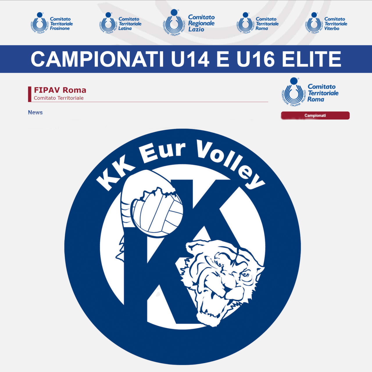 CALENDARI UFFICIALI U14 FEMMINILE ELITE e U16 FEMMINILE ELITE